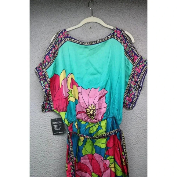 Boston Proper Silky Floral Dress-Size Small-Belted-Cold Shoulder-New w/Tags - Picture 11 of 11